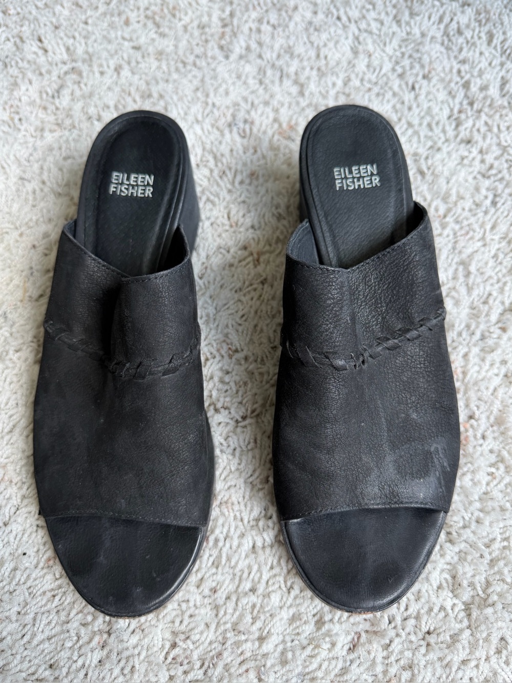Eileen Fisher Black Leather Slip-On Mules